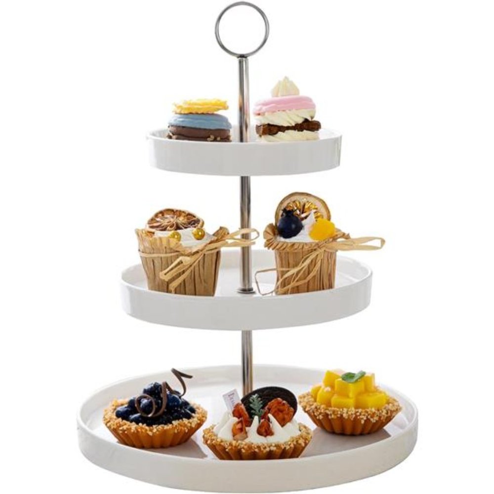 3-Tier Porcelain Cupcake Stand, Tiered Dessert Stand, Cake Stand-White Porcelain